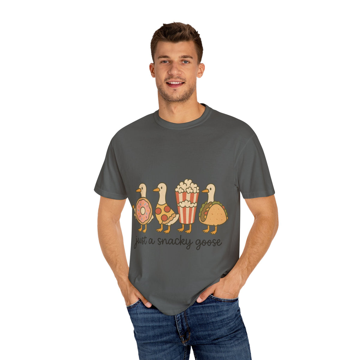 Snacky Goose T-shirt, Cute Animal Apparel, Funny Foodie Tee, Gift for Pet Lovers, Casual Wear, Quirky Shirt for All Occasions