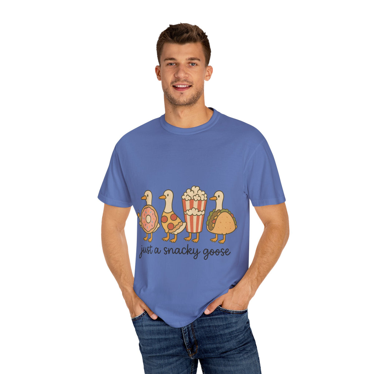 Snacky Goose T-shirt, Cute Animal Apparel, Funny Foodie Tee, Gift for Pet Lovers, Casual Wear, Quirky Shirt for All Occasions