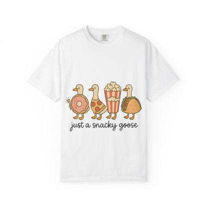 Snacky Goose T-shirt, Cute Animal Apparel, Funny Foodie Tee, Gift for Pet Lovers, Casual Wear, Quirky Shirt for All Occasions