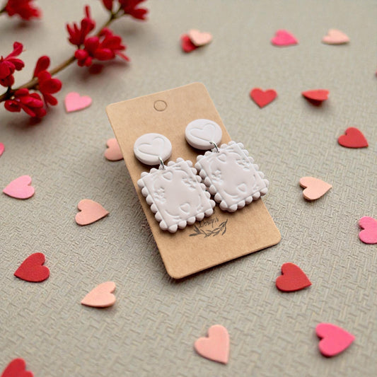 Cream Heart Polymer Clay Earrings | Handmade Neutral Statement Dangles | Lightweight Boho Jewelry